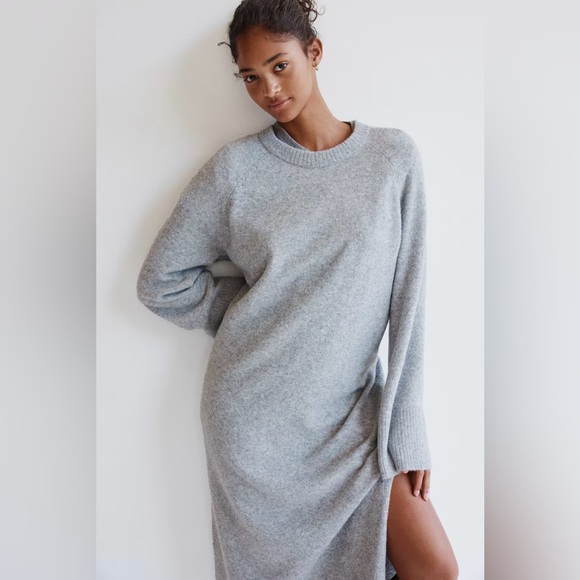 H&M Premium Cozy Lounge Gray Knit Sweater Dress - Picture 3 of 15